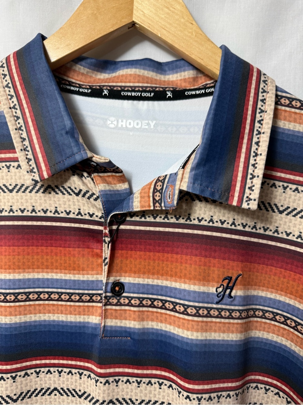 Hooey Striped Polo in Multi Color Serape Navy Beige Red Orange 0162 - Picture 9 of 10